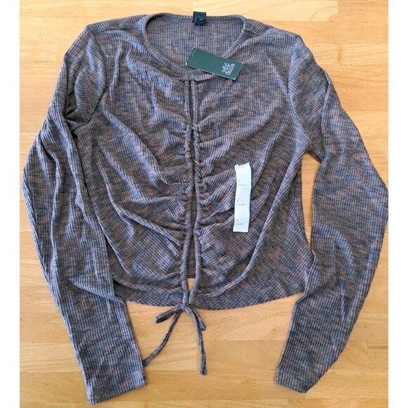 NWT Wild Fable Long Sleeve Neutral Colors Scrunch Tie Front Knit Top Large - Picture 1 of 11